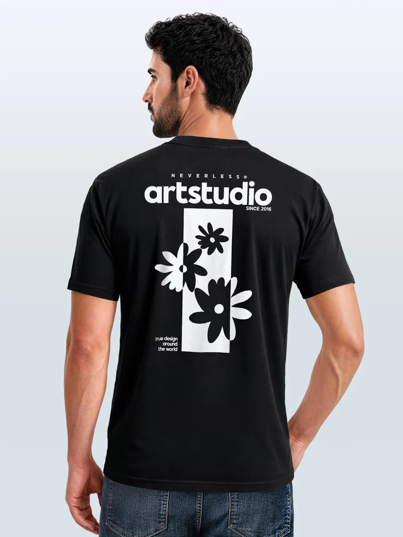 Herren T-Shirt Backprint - Design Artstudio Flowers - Baumwollshirt Männer Fashion Streetstyle Slim Fit