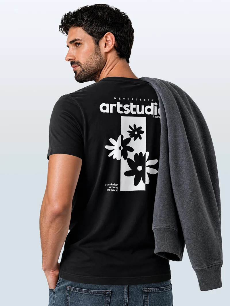 Herren T-Shirt Backprint - Design Artstudio Flowers - Baumwollshirt Männer Fashion Streetstyle Slim Fit