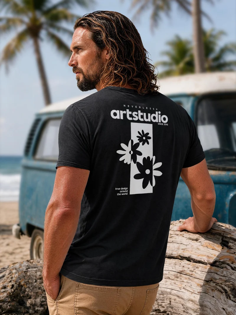 Herren T-Shirt Backprint - Design Artstudio Flowers - Baumwollshirt Männer Fashion Streetstyle Slim Fit