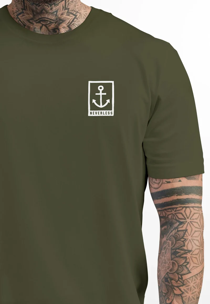 Herren T-Shirt Anker Motiv Brust Batch Logo Fashion Streetstyle