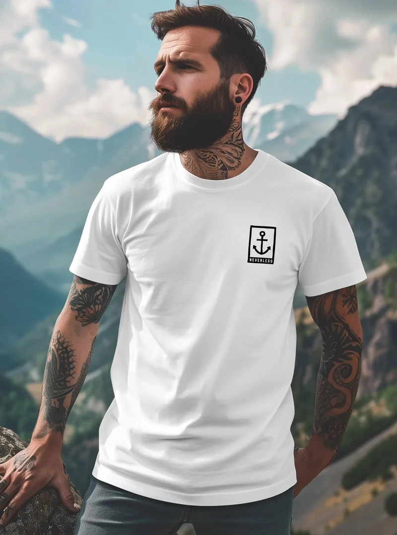 Herren T-Shirt Anker Motiv Brust Batch Logo Fashion Streetstyle
