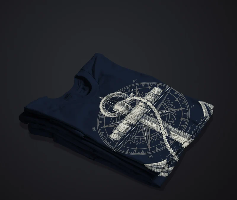 Herren T-Shirt Print Aufdruck Anker Kompass Motiv Maritim Meer Fashion Streetstyle