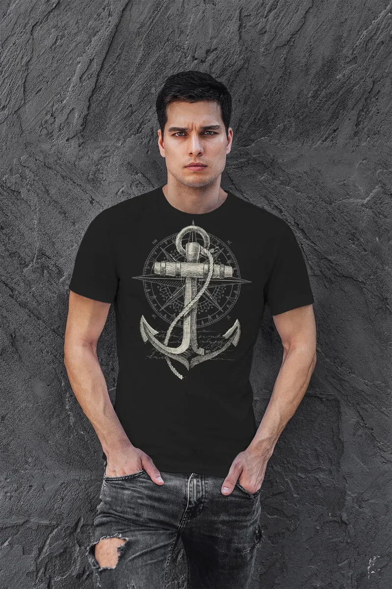 Herren T-Shirt Print Aufdruck Anker Kompass Motiv Maritim Meer Fashion Streetstyle