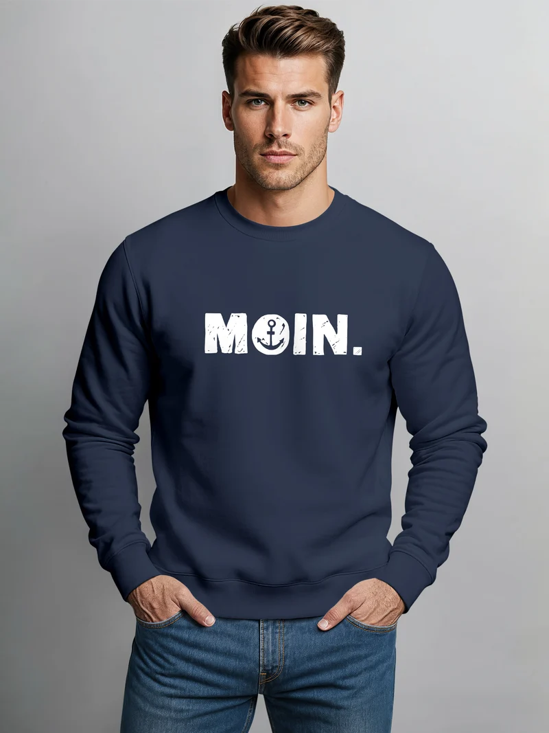 Sweatshirt Herren Moin Dialekt Norden Hamburg Anker Print Rundhals-Pullover Fashion Streetwear