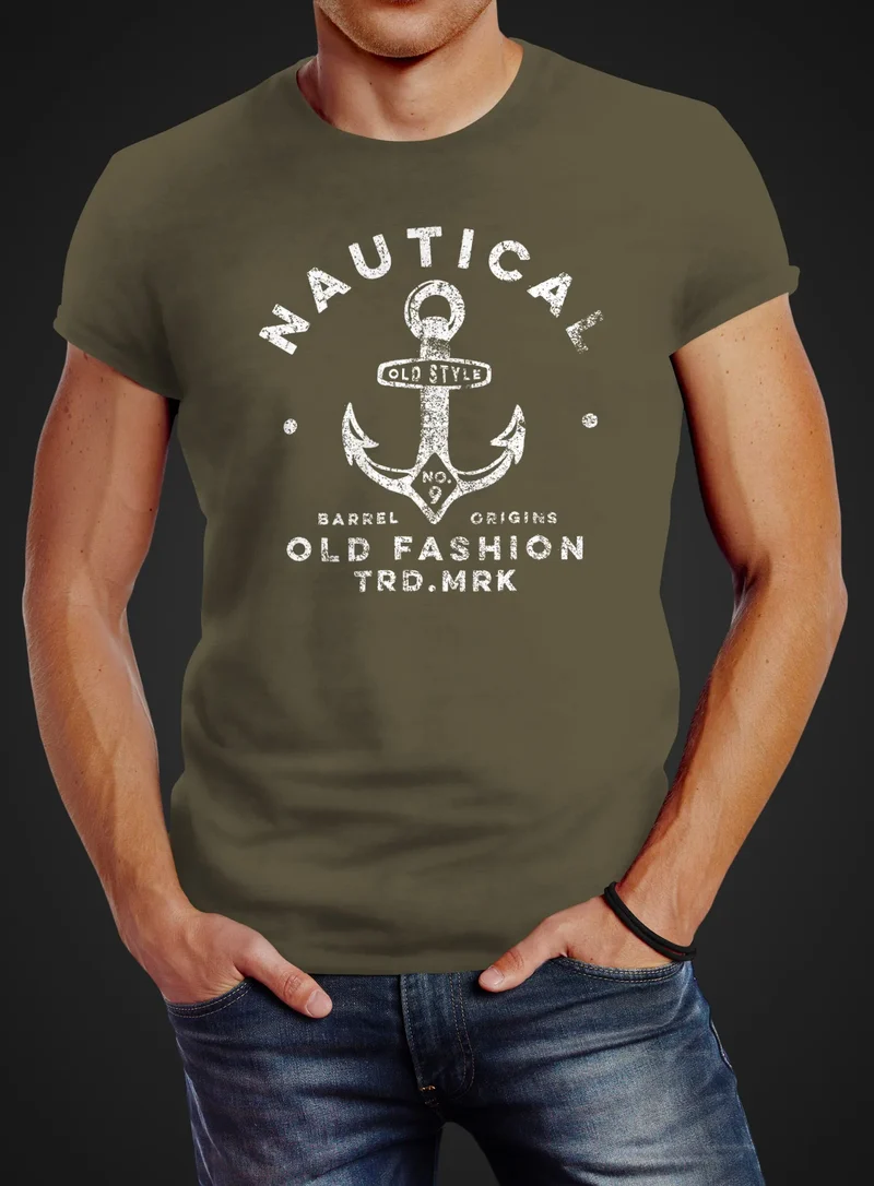 Herren T-Shirt Anker Motiv Schriftzug Nautical Old Fashion Retro Design Fashion Streetstyle