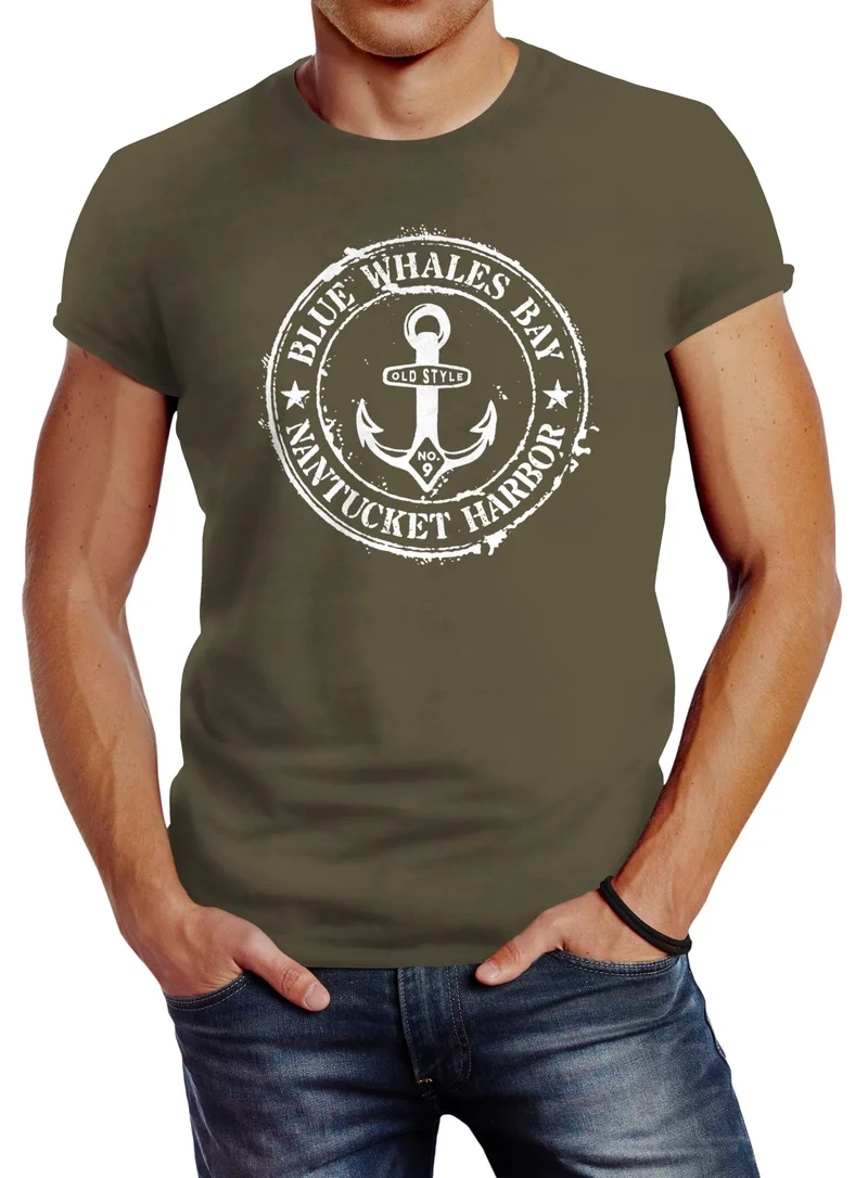 Herren T-Shirt Anker Motiv maritim Retro Badge Vintage Anchor Print