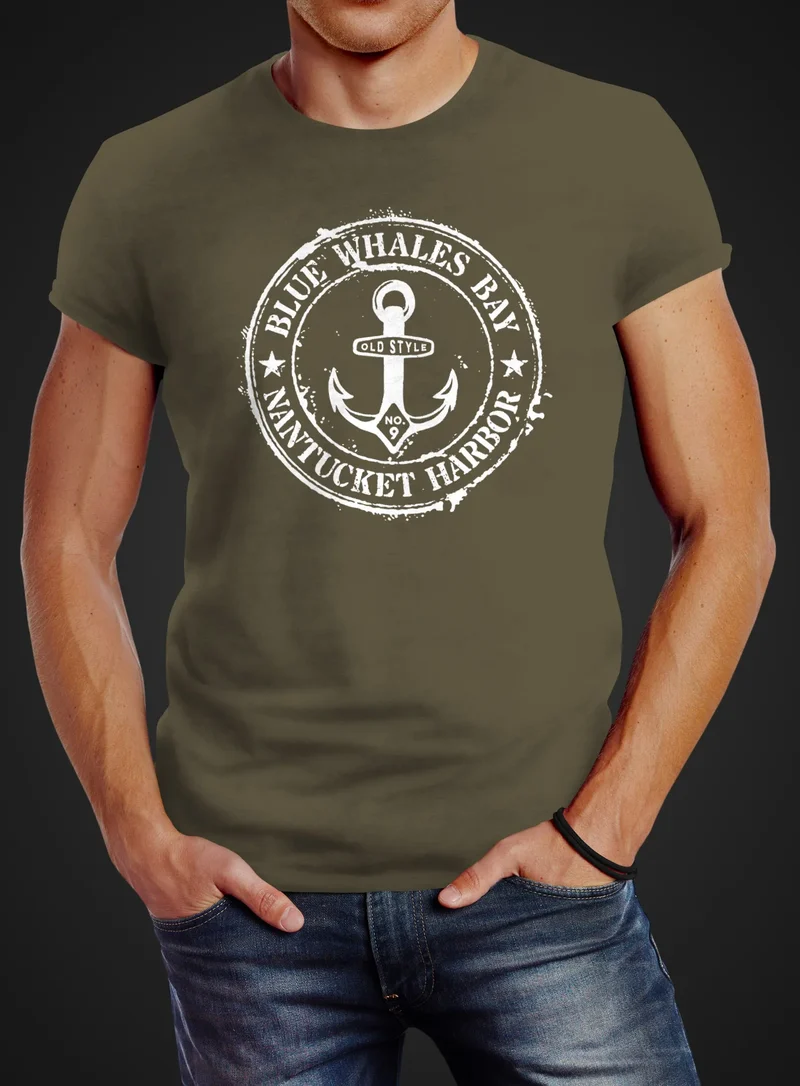 Herren T-Shirt Anker Motiv maritim Retro Badge Vintage Anchor Print