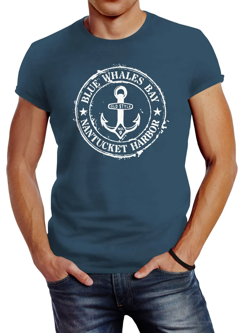 Herren T-Shirt Anker Motiv maritim Retro Badge Vintage Anchor Print