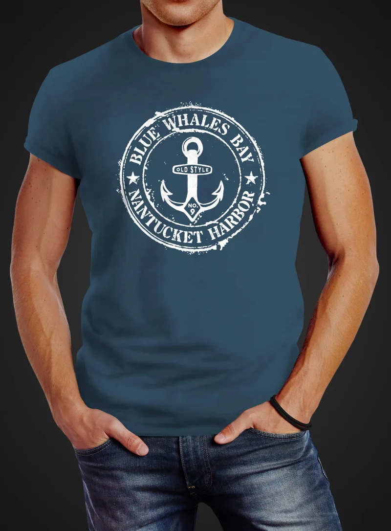 Herren T-Shirt Anker Motiv maritim Retro Badge Vintage Anchor Print