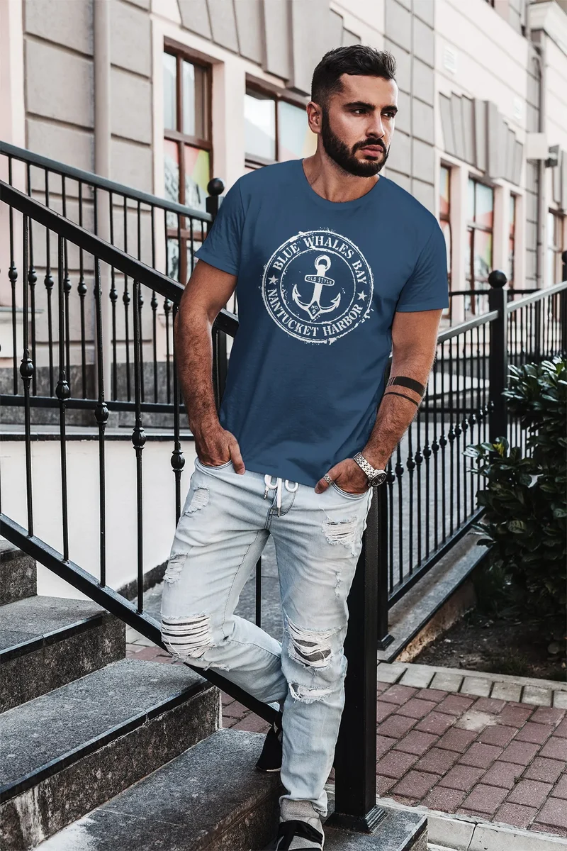 Herren T-Shirt Anker Motiv maritim Retro Badge Vintage Anchor Print