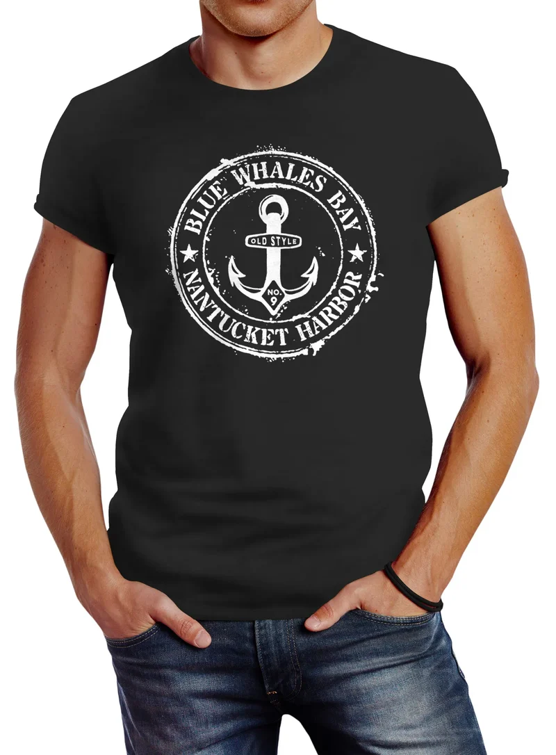 Herren T-Shirt Anker Motiv maritim Retro Badge Vintage Anchor Print