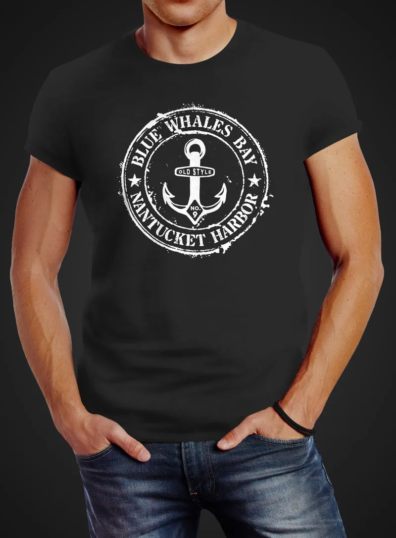 Herren T-Shirt Anker Motiv maritim Retro Badge Vintage Anchor Print