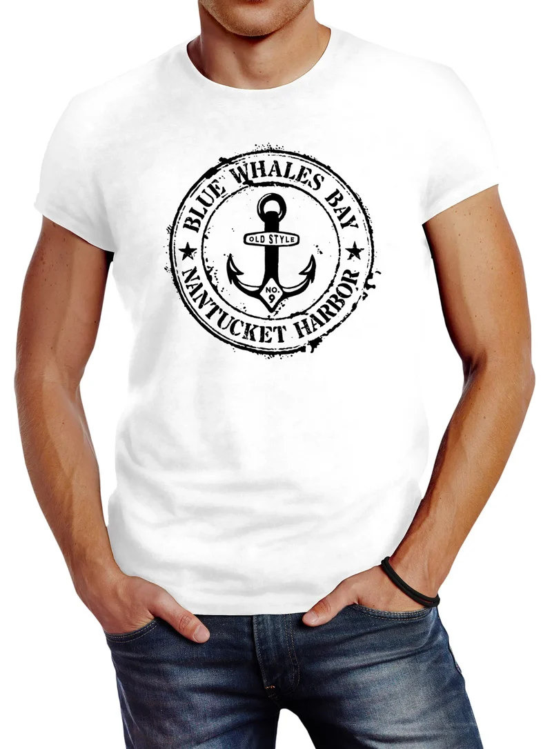 Herren T-Shirt Anker Motiv maritim Retro Badge Vintage Anchor Print