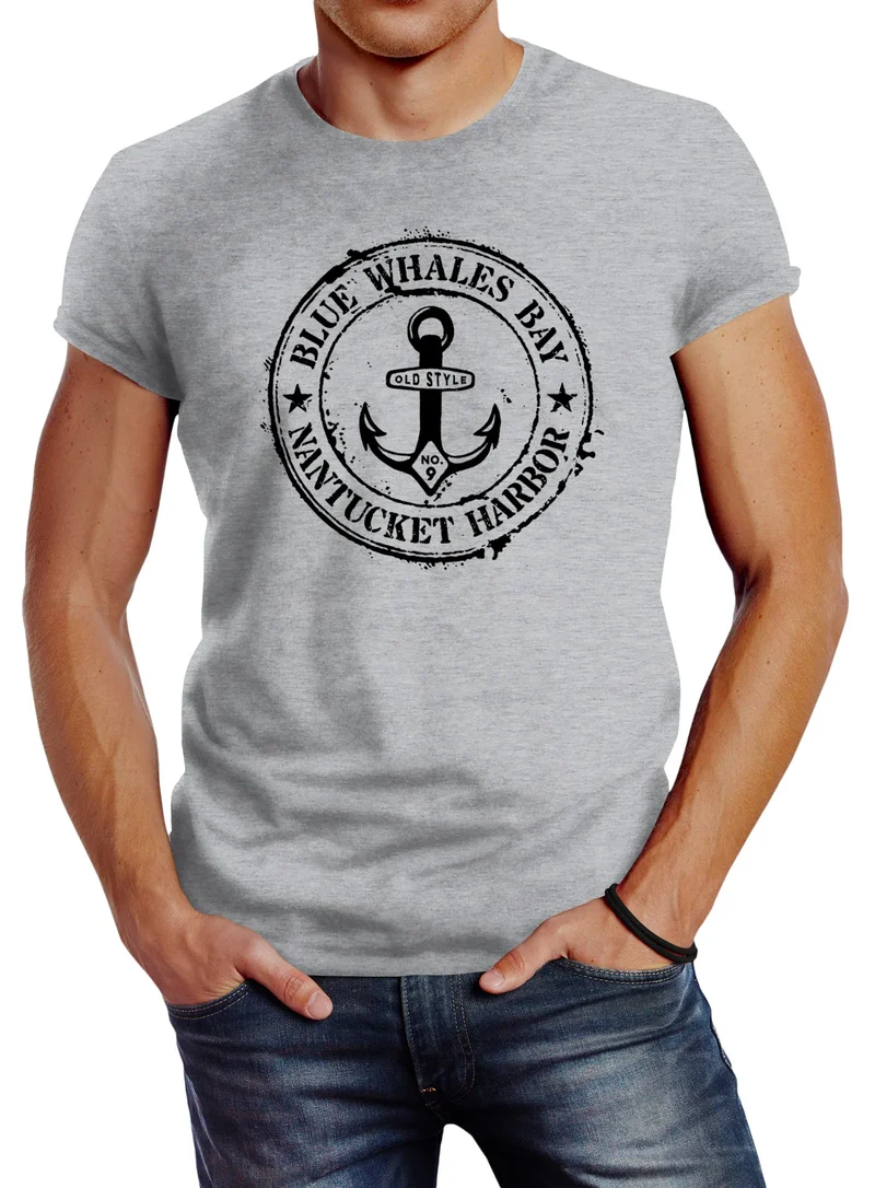 Herren T-Shirt Anker Motiv maritim Retro Badge Vintage Anchor Print