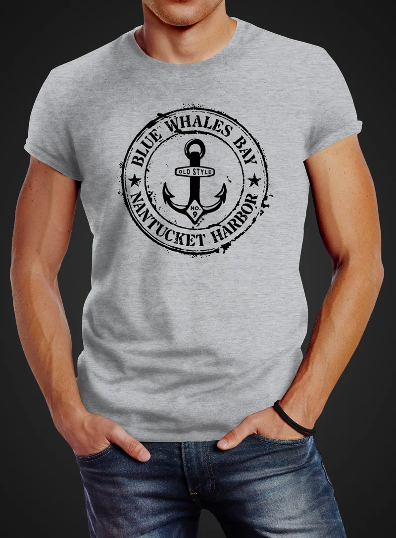 Herren T-Shirt Anker Motiv maritim Retro Badge Vintage Anchor Print