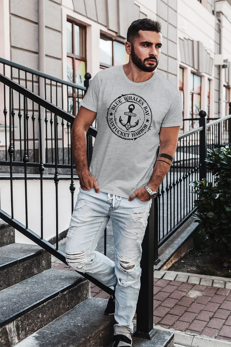 Herren T-Shirt Anker Motiv maritim Retro Badge Vintage Anchor Print