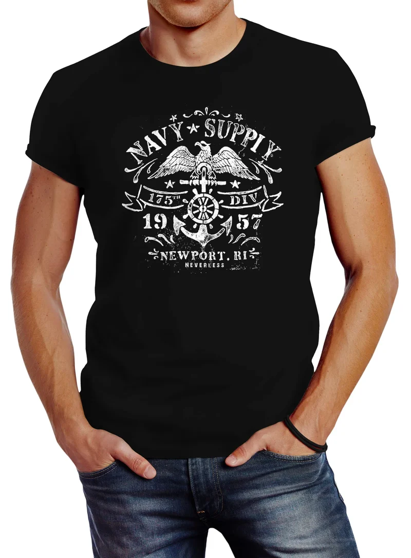 Herren T-Shirt Maritimes Anker Adler Motiv Slim Fit