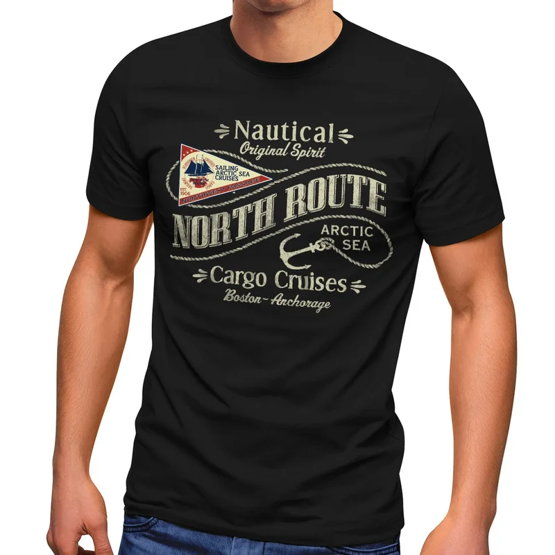 Herren T-Shirt North Route Nautik Anker Adventure Printshirt Fashion Streetstyle
