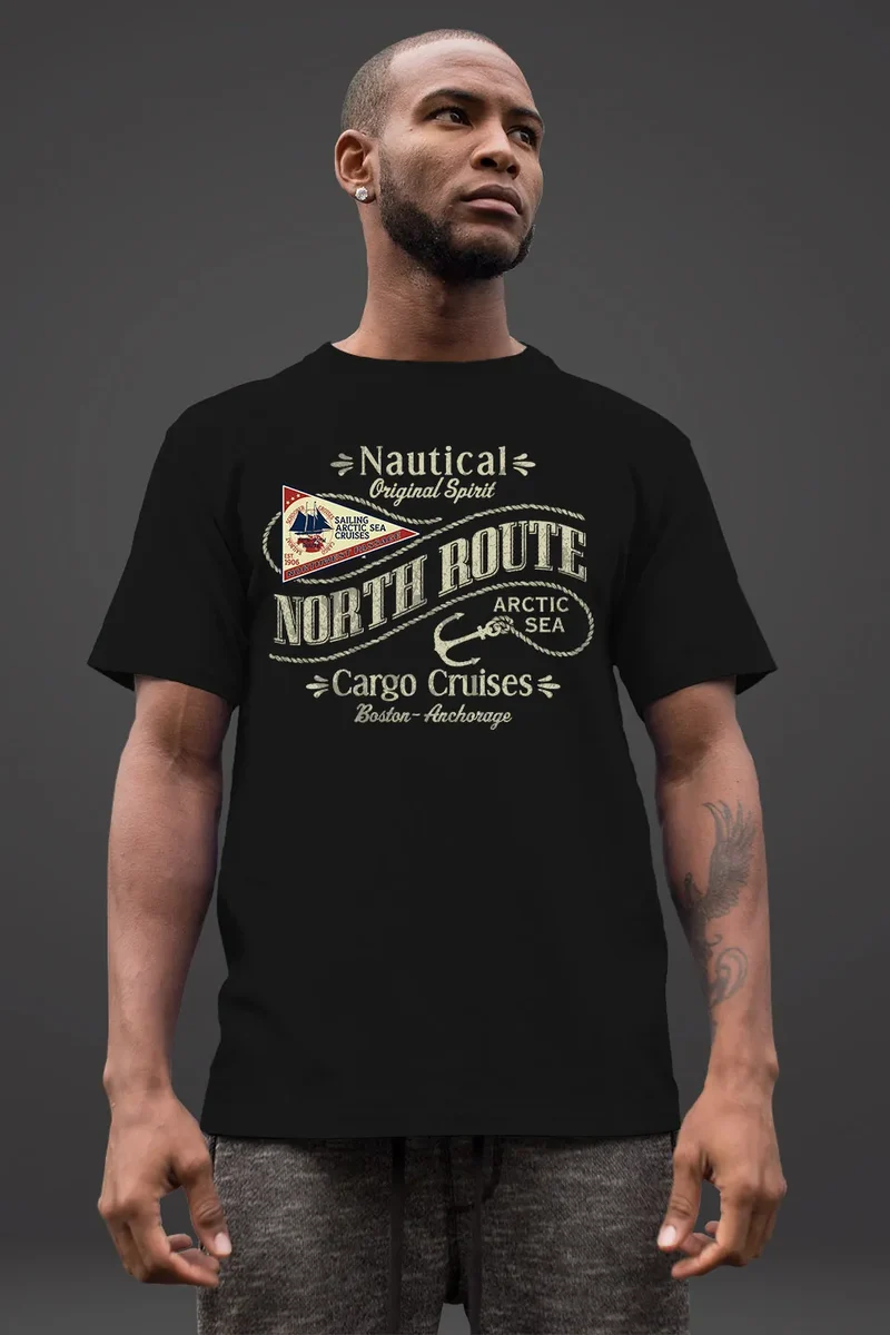 Herren T-Shirt North Route Nautik Anker Adventure Printshirt Fashion Streetstyle