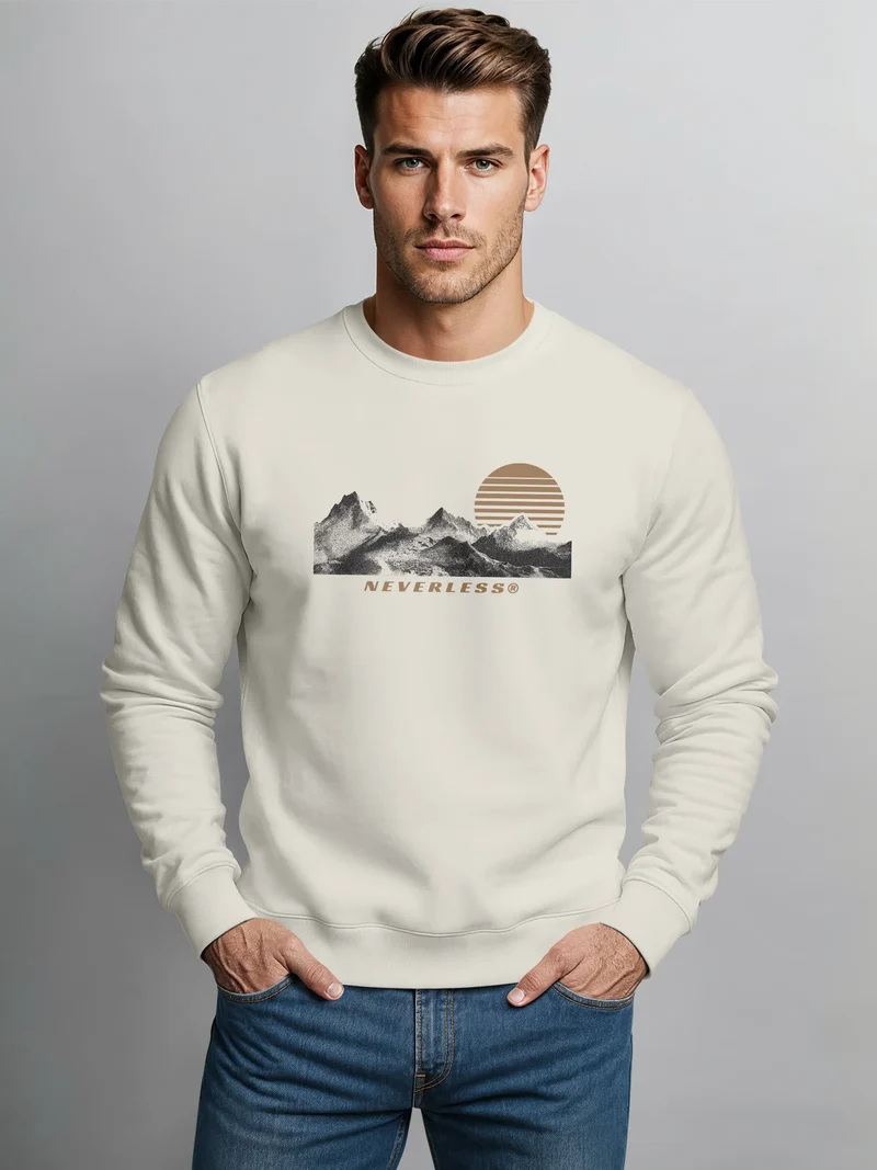Sweatshirt Herren Frontprint Bergmotiv Pullover mit Print Outdoor Adventure Fashion Streetwear