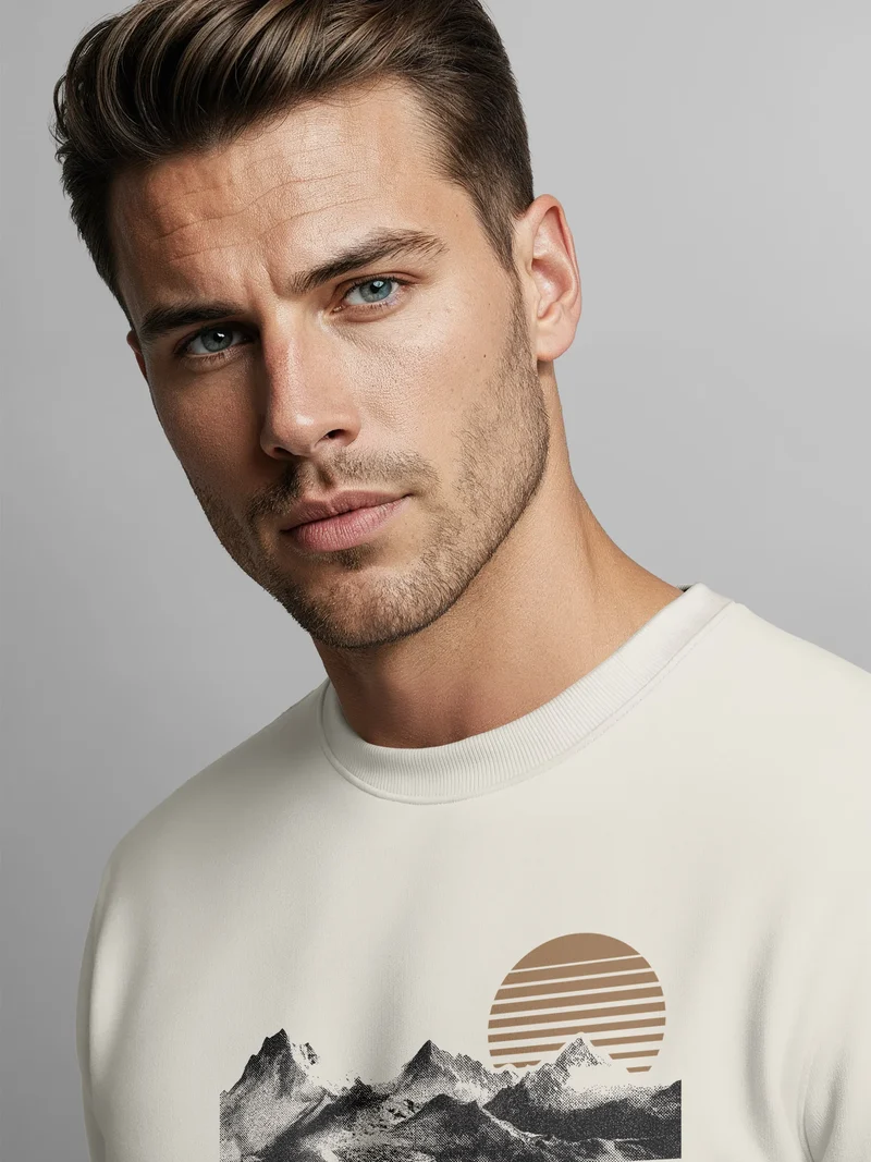 Sweatshirt Herren Frontprint Bergmotiv Pullover mit Print Outdoor Adventure Fashion Streetwear