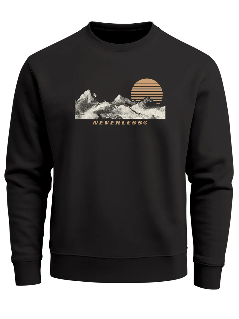 Sweatshirt Herren Frontprint Bergmotiv Pullover mit Print Outdoor Adventure Fashion Streetwear