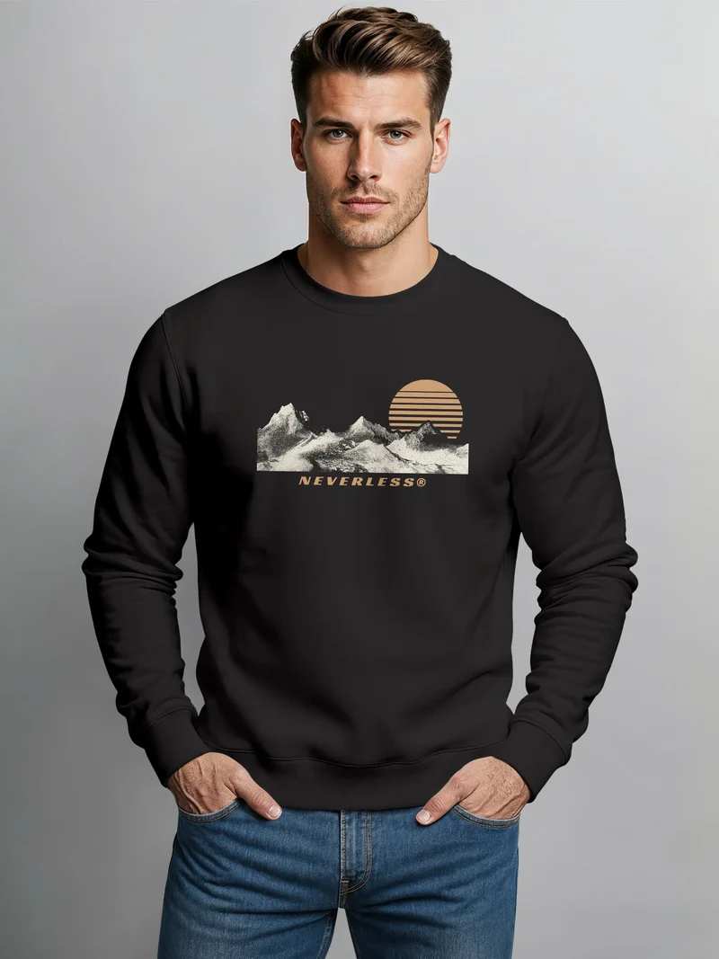 Sweatshirt Herren Frontprint Bergmotiv Pullover mit Print Outdoor Adventure Fashion Streetwear