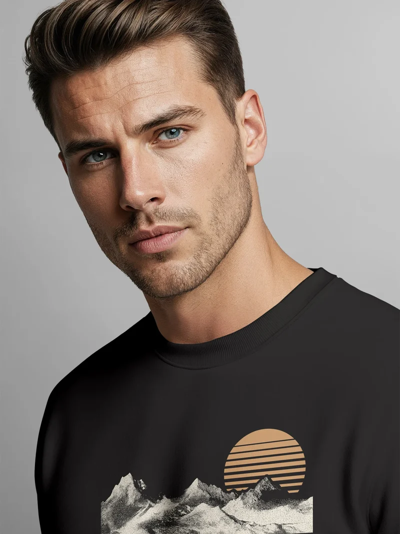 Sweatshirt Herren Frontprint Bergmotiv Pullover mit Print Outdoor Adventure Fashion Streetwear