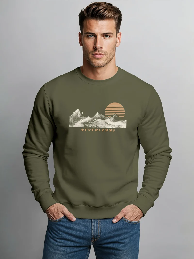 Sweatshirt Herren Frontprint Bergmotiv Pullover mit Print Outdoor Adventure Fashion Streetwear