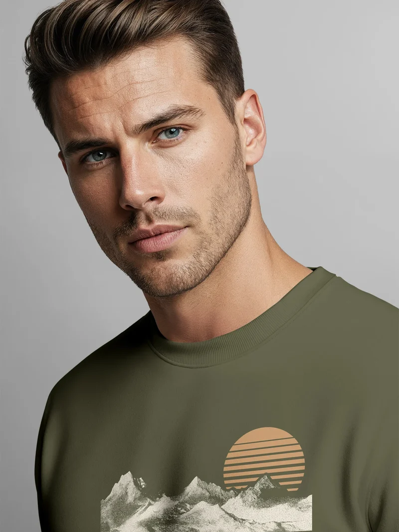 Sweatshirt Herren Frontprint Bergmotiv Pullover mit Print Outdoor Adventure Fashion Streetwear