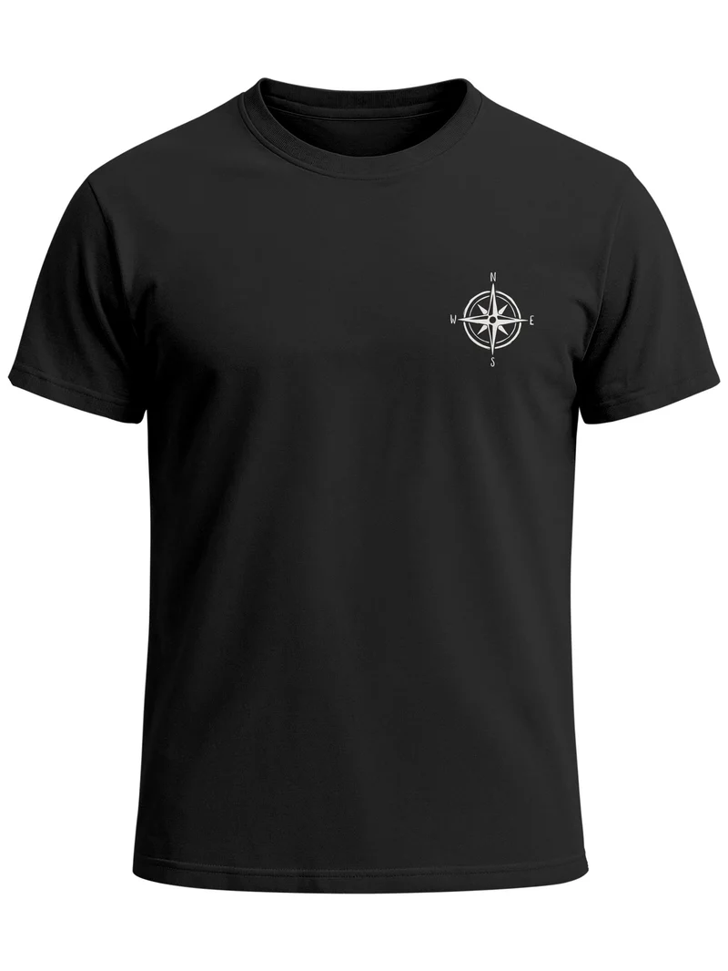 Herren T-Shirt Kompass Brustprint Slim Fit