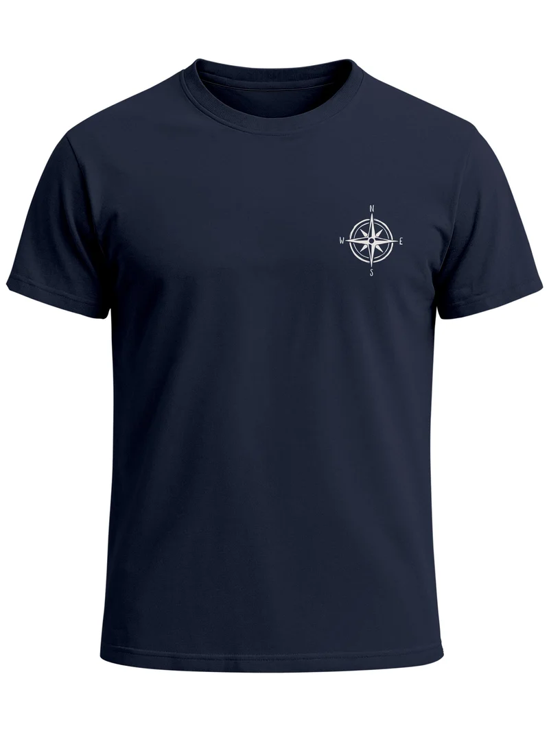 Herren T-Shirt Kompass Brustprint Slim Fit
