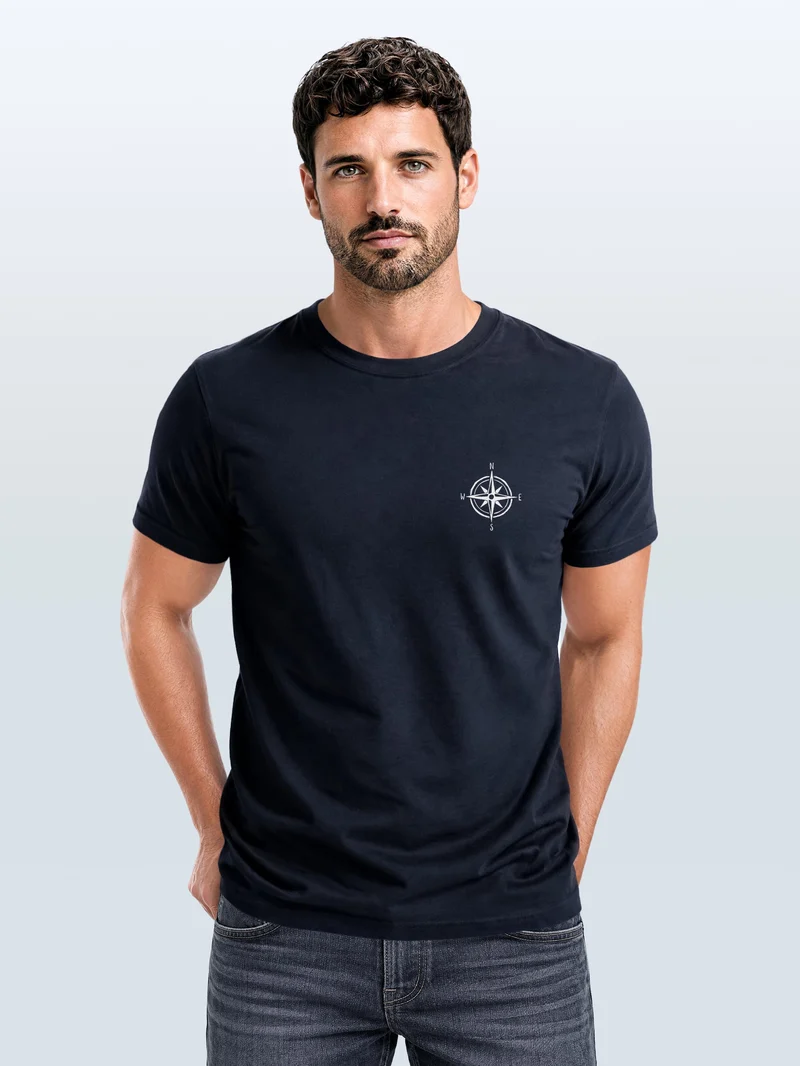 Herren T-Shirt Kompass Brustprint Slim Fit