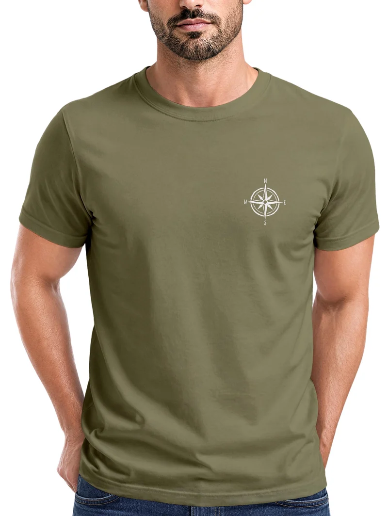 Herren T-Shirt Kompass Brustprint Slim Fit