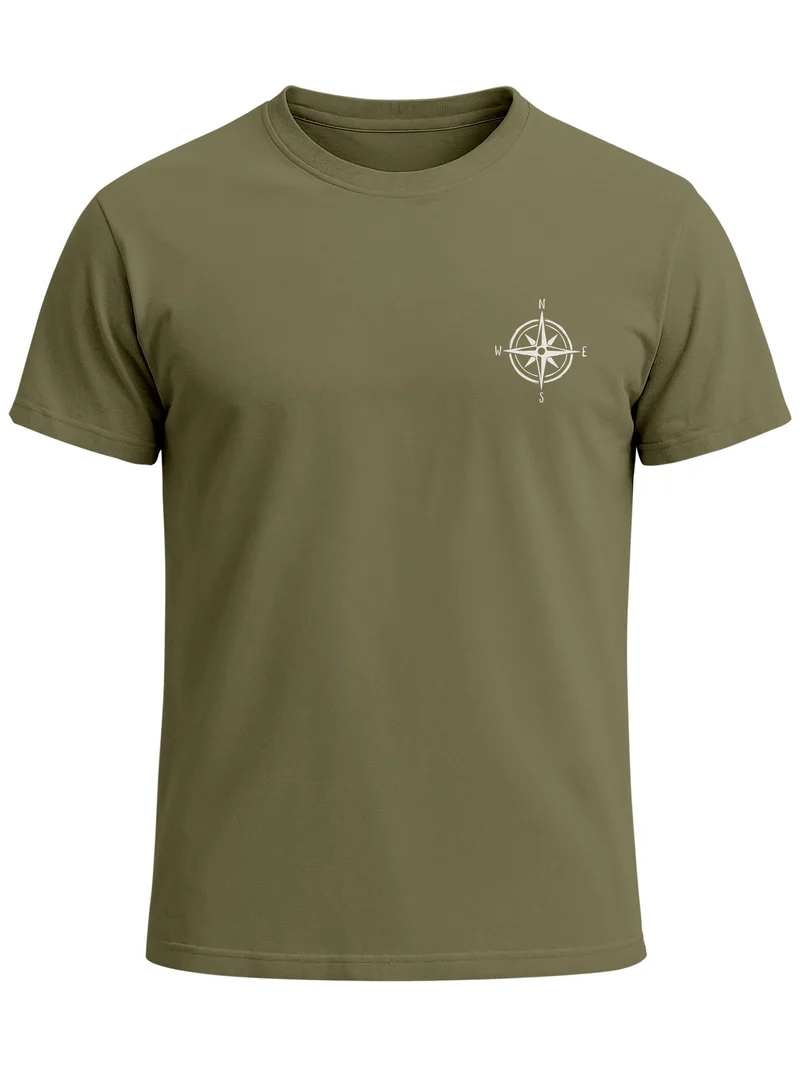 Herren T-Shirt Kompass Brustprint Slim Fit