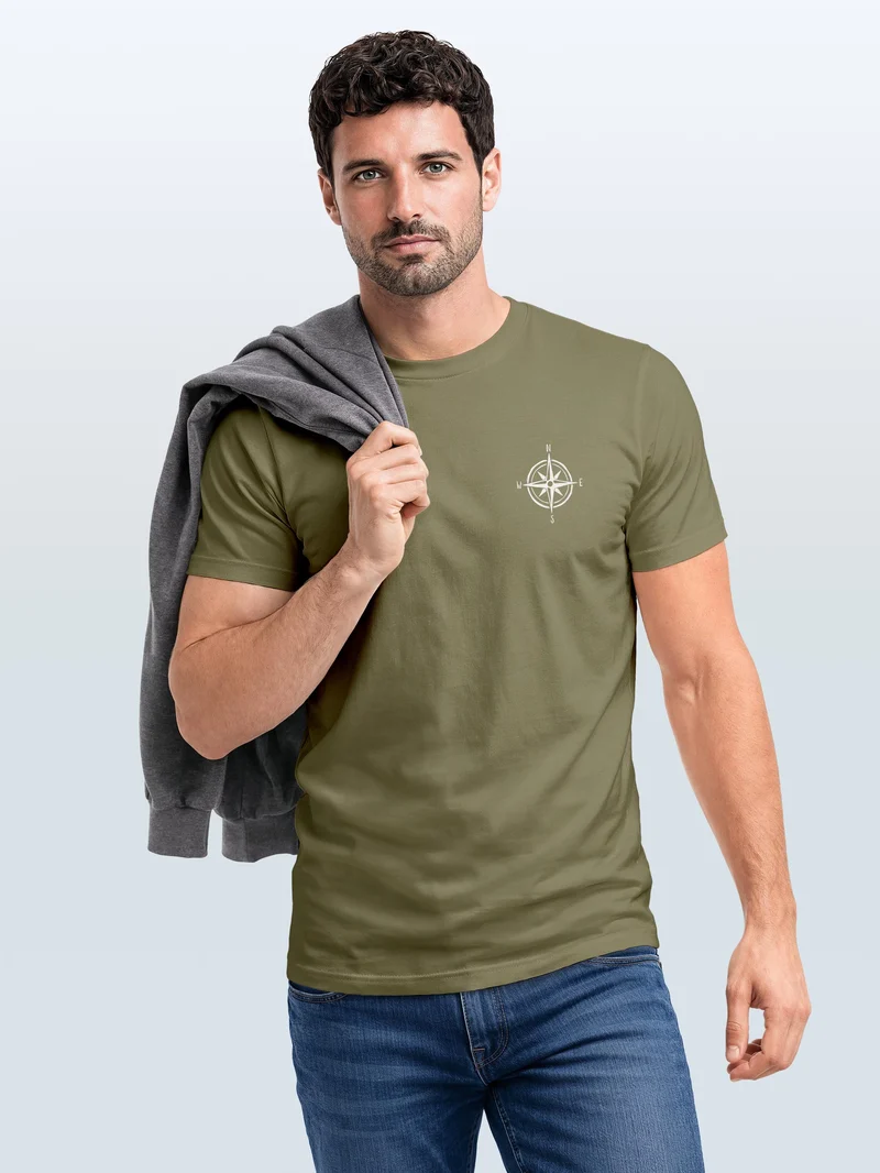 Herren T-Shirt Kompass Brustprint Slim Fit