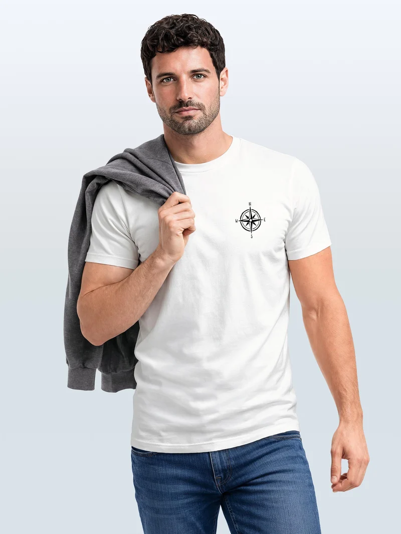 Herren T-Shirt Kompass Brustprint Slim Fit