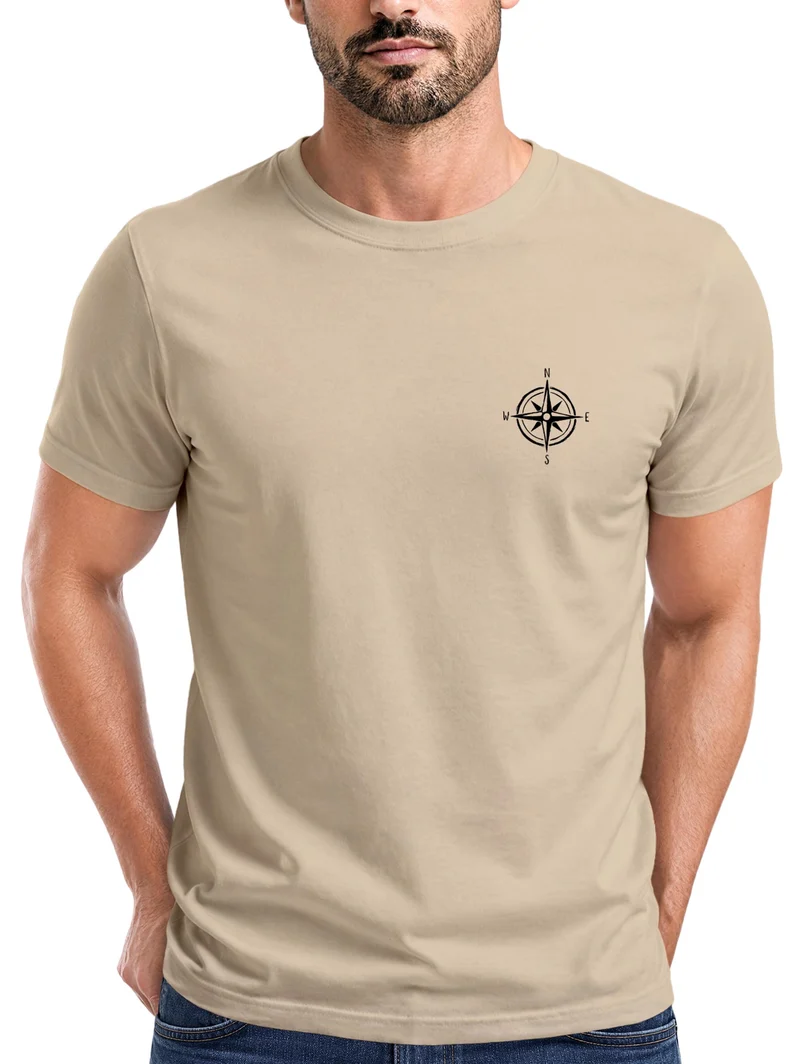 Herren T-Shirt Kompass Brustprint Slim Fit