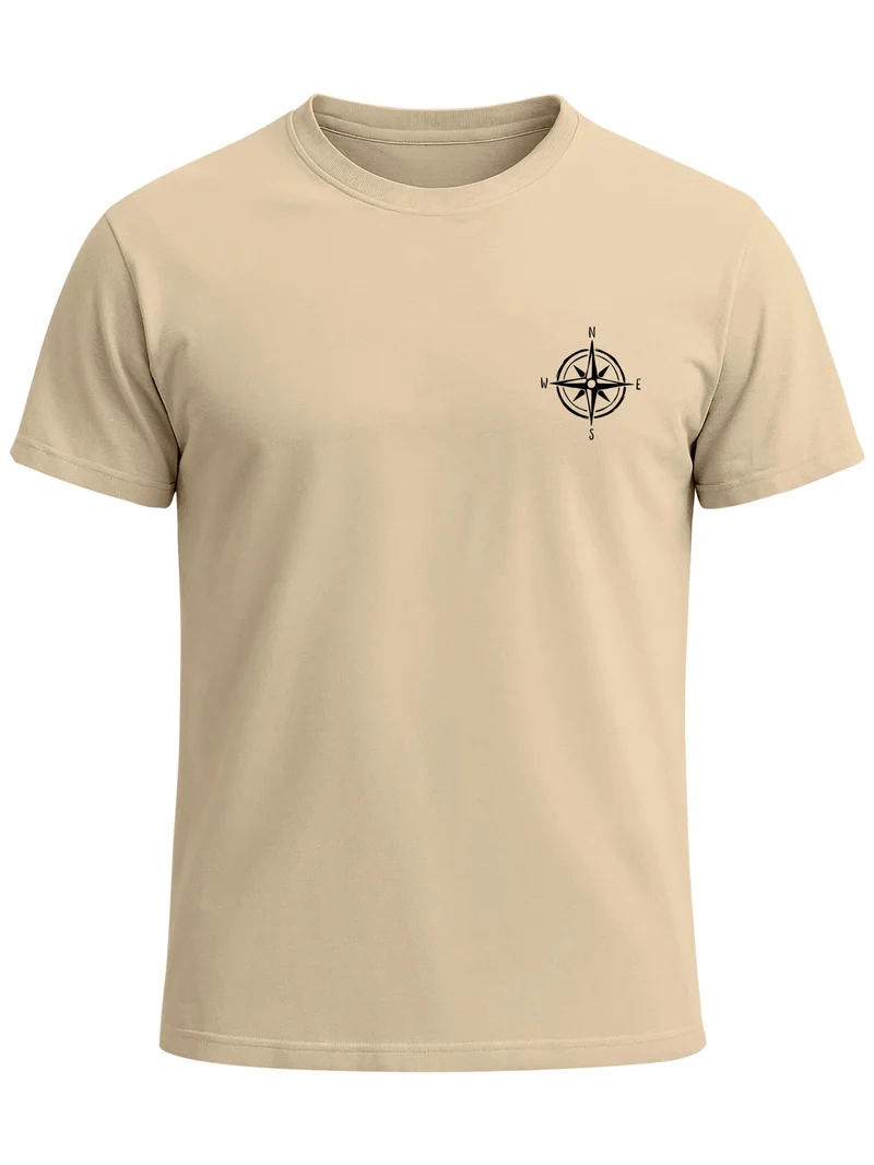 Herren T-Shirt Kompass Brustprint Slim Fit