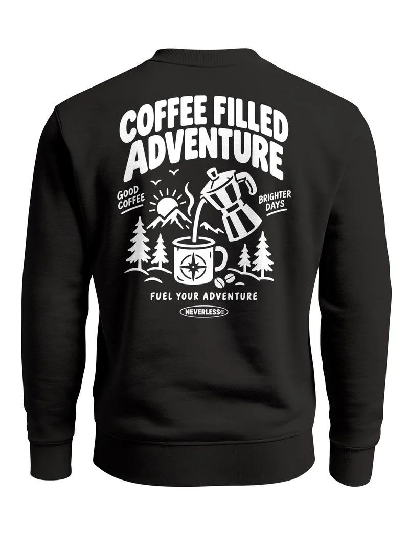 Herren Sweatshirt Coffee Adventure Backprint Regular Fit