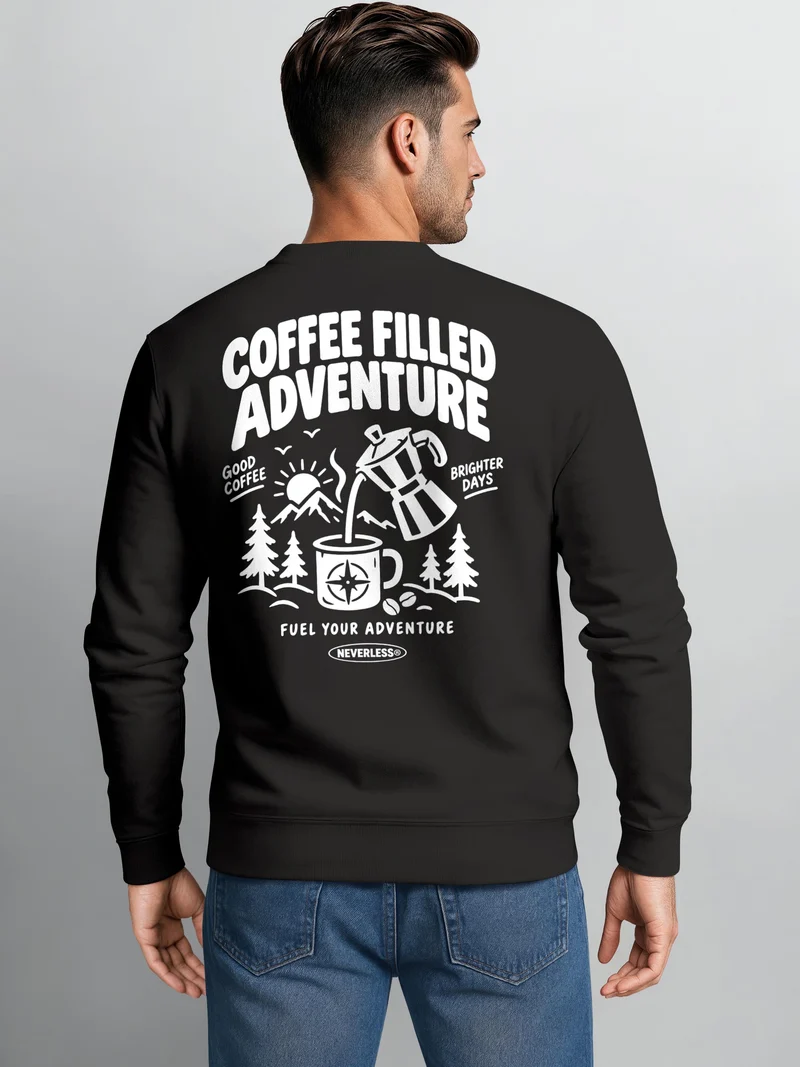 Herren Sweatshirt Coffee Adventure Backprint Regular Fit