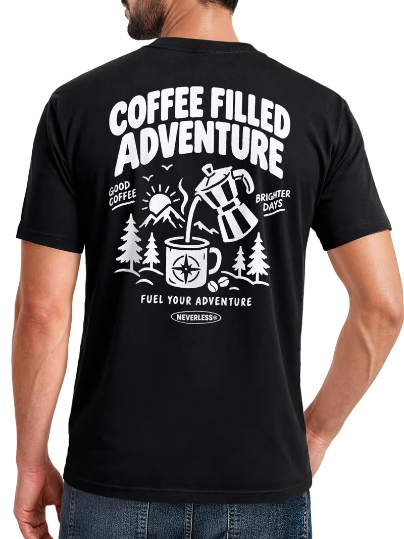Herren T-Shirt Coffee Adventure Backprint Slim Fit