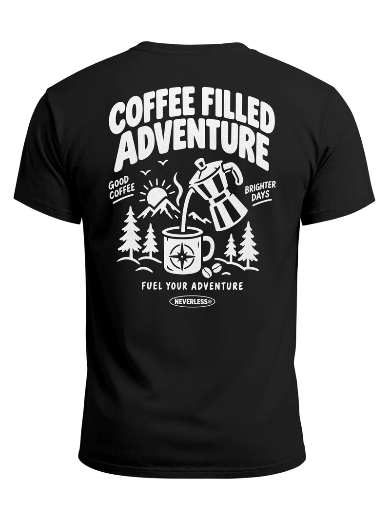 Herren T-Shirt Coffee Adventure Backprint Slim Fit