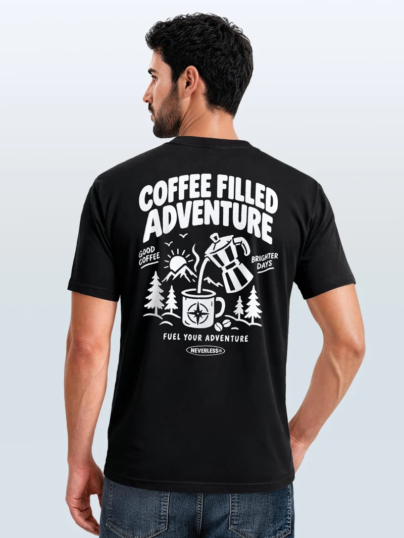 Herren T-Shirt Coffee Adventure Backprint Slim Fit