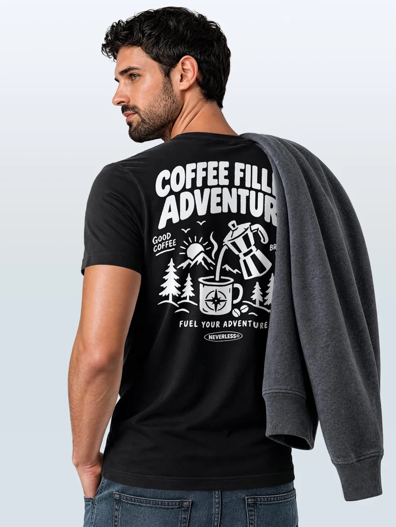 Herren T-Shirt Coffee Adventure Backprint Slim Fit