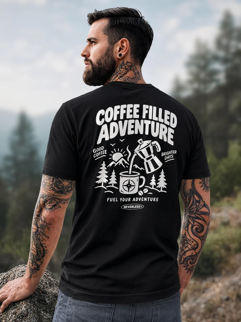 Herren T-Shirt Coffee Adventure Backprint Slim Fit