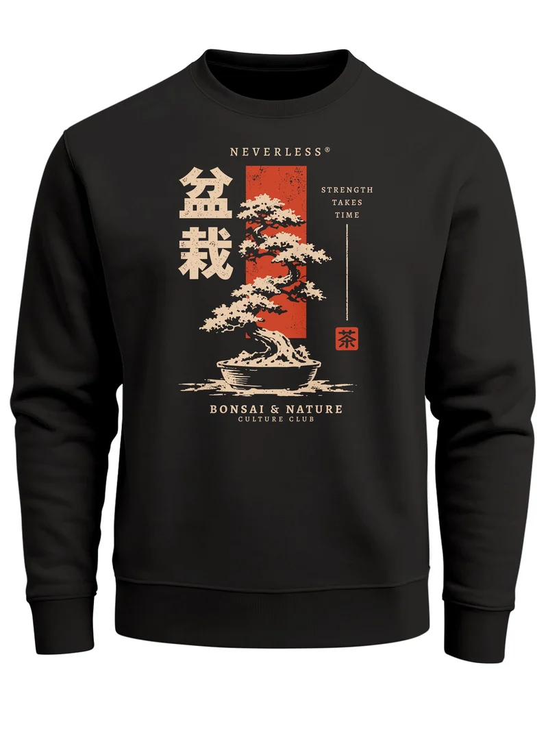 Herren Sweatshirt Bonsai Japan Frontprint Regular Fit