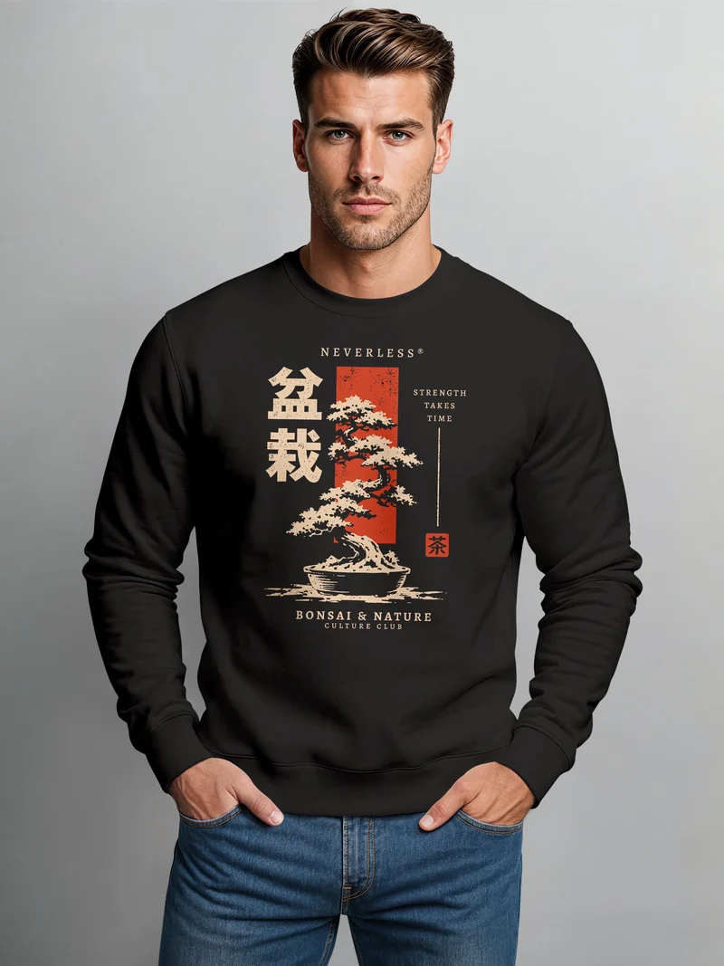 Herren Sweatshirt Bonsai Japan Frontprint Regular Fit