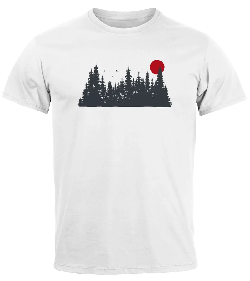 Herren T-Shirt Motivshirt Frontprint Wald Silhouette Natur Aufdruck Outdoor Fashion Streetstyle