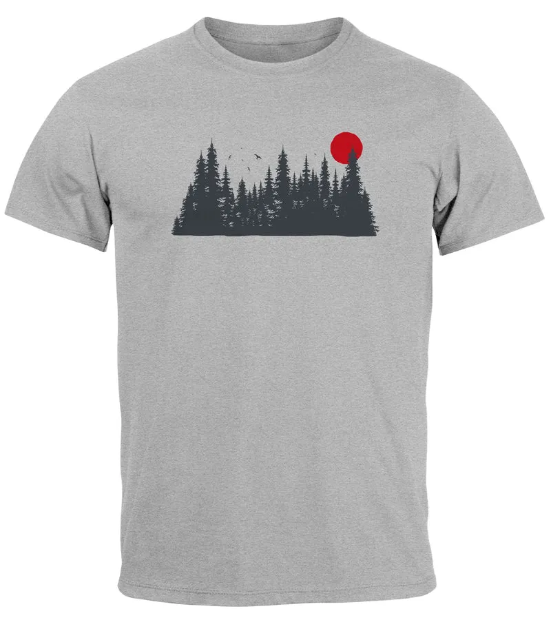Herren T-Shirt Motivshirt Frontprint Wald Silhouette Natur Aufdruck Outdoor Fashion Streetstyle